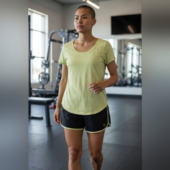 NWT ZELOS Lime Green Black Workout Set Shorts & Tee Small - Picture 2 of 4